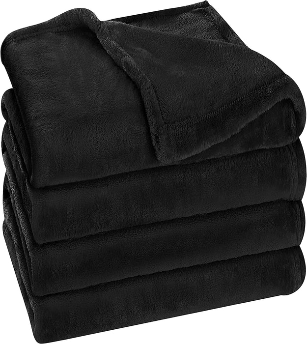 Fleece Blanket Queen Size Black 300GSM Luxury Bed Blanket Anti-Static Fuzzy Soft Blanket Microfiber (90X90 Inches)