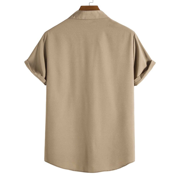 Mens T Shirts,Men'S Summer Fashion Short Sleeve Casual Solid Color Button-Up Shirts