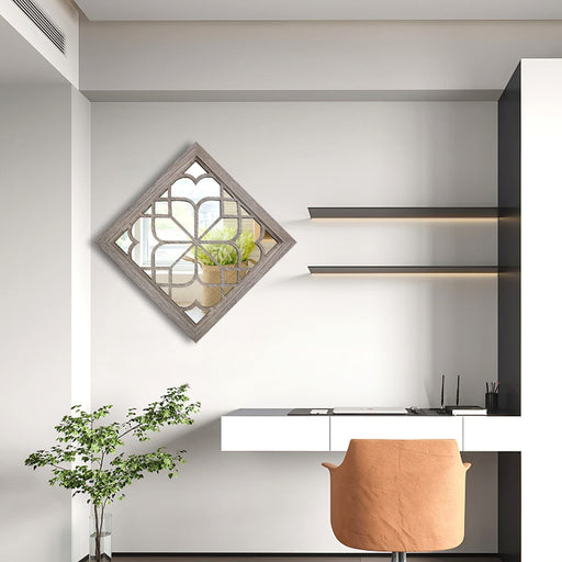 2 PCS Square Wall Mirror,Gorgeous Rustic Farmhouse Accent Mirror,Barn Wood Color Entry Mirror for Bathroom Renovation,Bedrooms,Living Rooms and More(12”X12”)