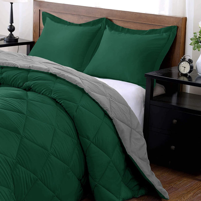 Lightweight Solid Comforter Set (King) with 2 Pillow Shams - 3-Piece Set - Blackish Green and Alloy Gray - down Alternative Reversible Comforter