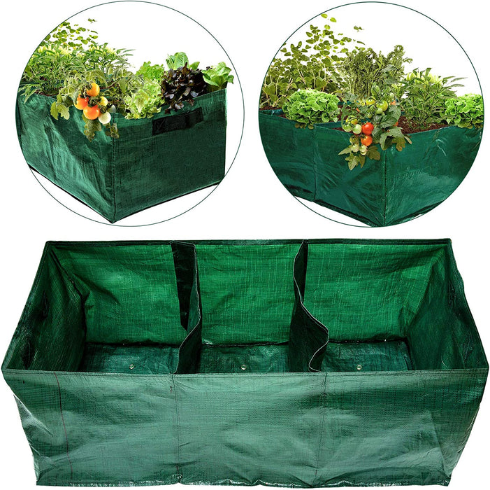 28 Gallon Exlarge Plastic Raised Planting Bed with 3 Compartments- 3 Divided Grids Rectangle Garden Grow Bag Potato Tomato Planter Pot Containers for Vegetables Plant Flowers Growing (Dark Green)