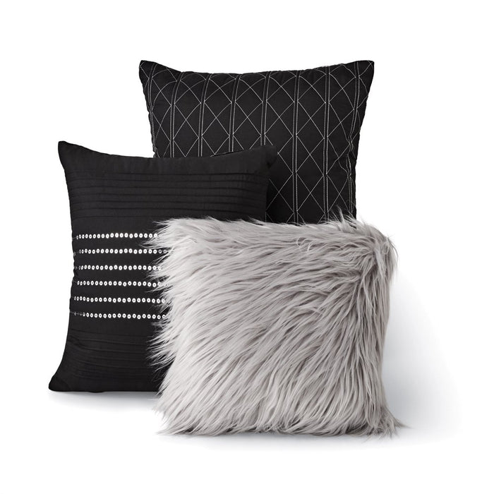 Mainstays 7-Piece Metallic Stripe Jacquard Comforter Set, Black and Silver, Full/Queen
