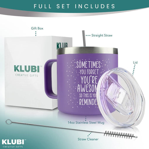 Inspirational Gifts for Women –Stainless Steel Coffee Purple Mug/Tumbler 14Oz “Sometimes You Forget You’Re Awesome” – Idea, Thank You, Coworker, Motivational, Best Friend, Her, Female, Valentines Day