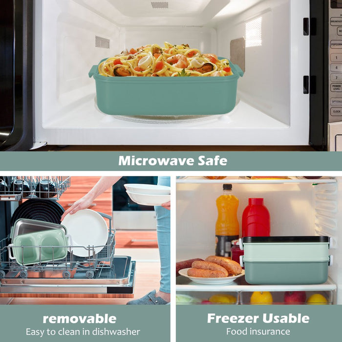 2 Layers Bento Box 1050Ml Lunch Box Containers Leak-Proof Bento Lunch Box BPA Free Food Container Portable Food Box with Spoon Fork Chopsticks