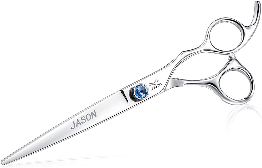 7.5" 56-Tooth Blending Dogs Grooming Scissors Cats Thinning Shears Pets Blender Thinner Trimming Texturizing Kit with Offset Handle Blue Jewelled Screw (7.5 Inch)