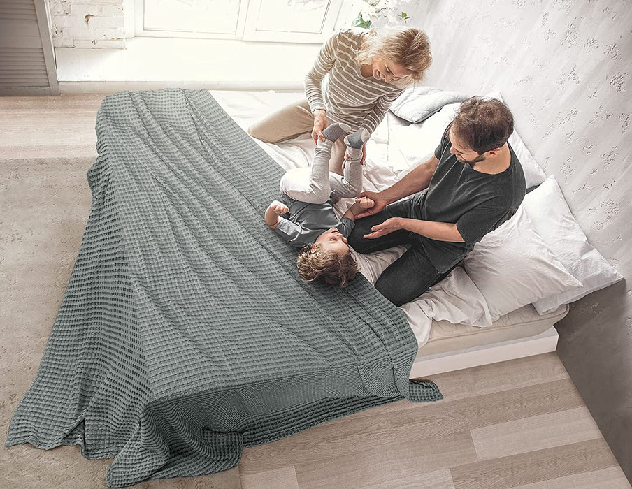 Cotton Waffle Blanket 300 GSM (Cool Grey - 90X108 Inches) Soft Lightweight Breathable Bed Blanket King Size Layering Any Bed for All Season