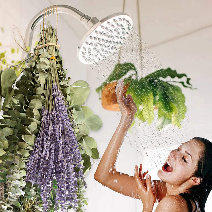 115 PCS Mix Dried Eucalyptus Stems & Lavender Flowers for Shower - 17'' Real Large Silver Dollar Leaves Branches, Fresh Hanging Plants for Vase, Natural Fragrance, Home Aromatic, Wedding Decor