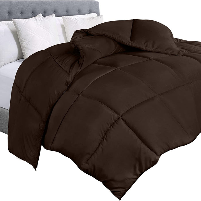 Comforter Duvet Insert - Quilted Comforter with Corner Tabs - Box Stitched down Alternative Comforter (Twin, Chocolate/Brown)