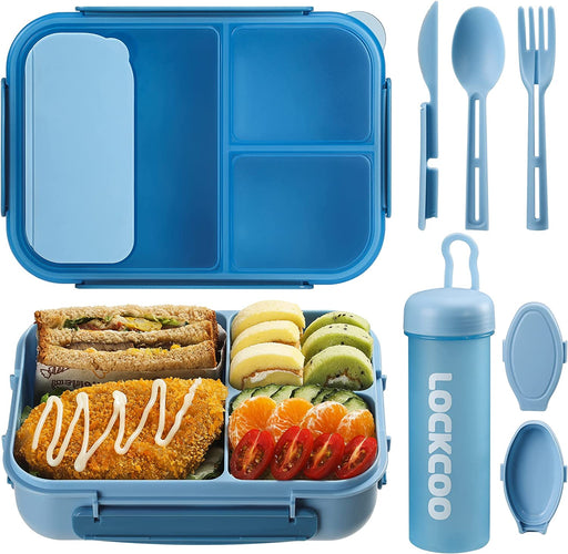 Bento Box for Adults, 1700ML Lunch Bento Box for Kids Childrens with Spoon&Fork&Knife&Water Bottle - Bpa-Free,Leak-Proof for On-The-Go Meal,Lunch Containers Microwave/Dishwasher Safe (Blue)