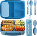 Bento Box for Adults, 1700ML Lunch Bento Box for Kids Childrens with Spoon&Fork&Knife&Water Bottle - Bpa-Free,Leak-Proof for On-The-Go Meal,Lunch Containers Microwave/Dishwasher Safe (Blue)