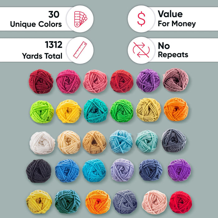30X20G Acrylic Yarn Skeins - 1300 Yards of Soft Yarn for Crocheting and Knitting Craft Project, Assorted Starter Crochet Kit Yarn Bulk for Adults and Kids