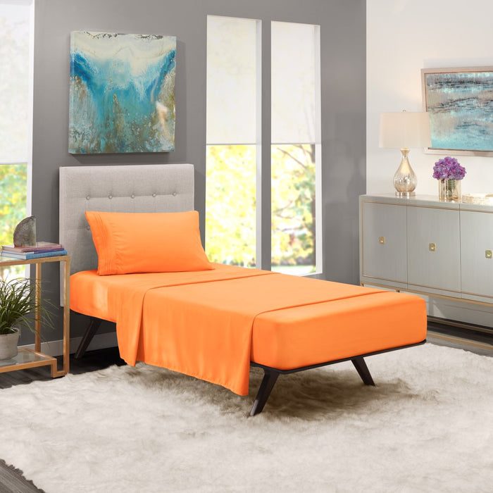 Twin XL Size Deep Pocket 3 Piece Bed Sheets Set, 1800 Series Hotel Luxury Soft Double Brushed Microfiber, Cool & Breathable, Wrinkle Free, Easy Care, Apricot Orange