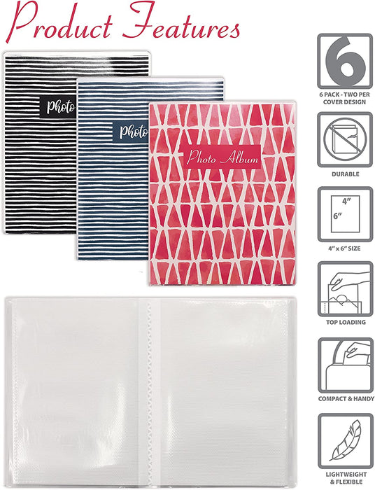 36 Photo Mini Photo Album, 4 X 6 Inch, Pack of 6, Flexible Cover with Removable Decorative Inserts, Clear View Front Cover, by , 6 Pack