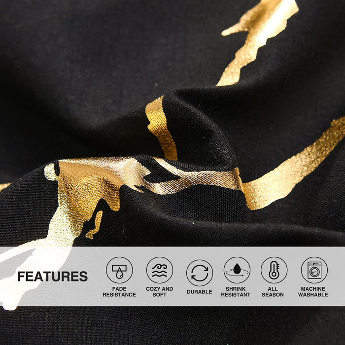 Gold Metallic Marble Comforter Set Queen Size Foil Print Glitter Bedding Sets,Black/Gold,Queen