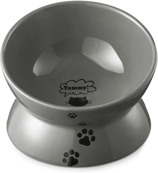 Raised Cat Food Bowl, Ceramic Elevated Cat Bowl, Title Angle Protect Cat'S Spine, anti Vomiting Cat Dish, Backflow Prevention, Grey