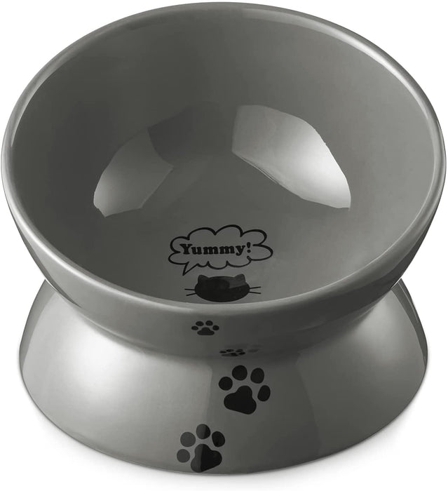 Raised Cat Food Bowl, Ceramic Elevated Cat Bowl, Title Angle Protect Cat'S Spine, anti Vomiting Cat Dish, Backflow Prevention, Grey
