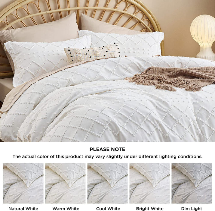 Bedsure Duvet Cover Queen Size - Queen Duvet Cover Set, Boho Bedding Queen for All Seasons, 3 Pieces Embroidery Shabby Chic Spring Bedding Duvet Covers (White, Queen, 90X90'')