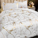 Gold Metallic Marble Comforter Set Queen Size Foil Print Glitter Bedding Sets,White/Gold, Queen