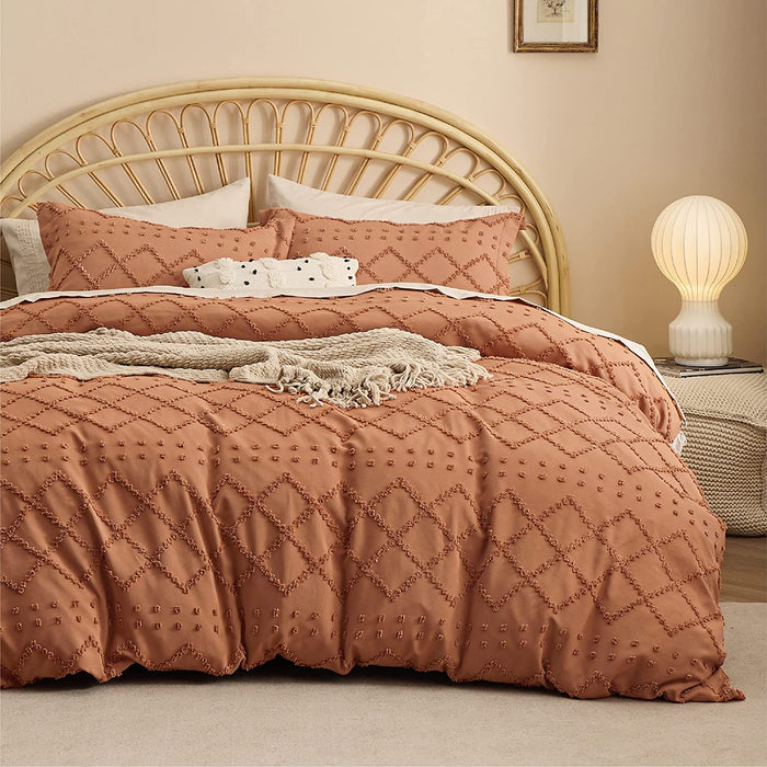 Bedsure Twin Duvet Cover Set - Duvet Cover Twin Size, Twin Bohobedding for All Seasons, 2 Pieces Embroidery Shabby Chic Home Bedding Duvet Cover Set (Burnt Orange, Twin, 68X90'')