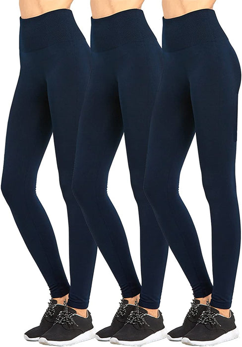 Leggings - Women'S Fleece Lined Solid Color High Waist Full Length Winter Leggings