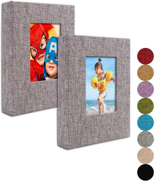 Small Photo Album 4X6 – Clear Pages, Linen Cover with Front Window, Pack of 2, Each Small Album Holds 52 Photos, Small Brag Book Photo Album for 4X6 Photos, Grey Fabric