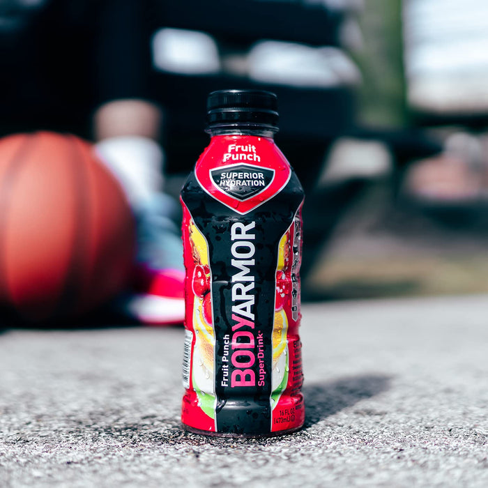 BODYARMOR Sports Drink Sports Beverage, Fruit Punch, Natural Flavors with Vitamins, Potassium-Packed Electrolytes, Perfect for Athletes, 16 Fl Oz (Pack of 12)