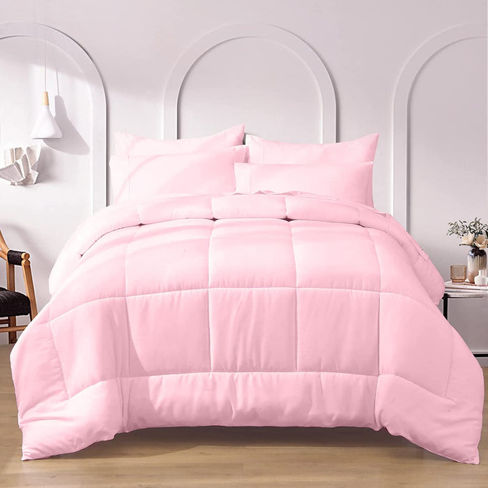 Full Size 7 Pieces Bed in a Bag Bedding Set - Lightweight Pink Comforter Set, All Season Ultra Soft down Alternative Bedding Comforter Set with Comforter, Pillowcases, Flat Sheet, Fitted Sheet