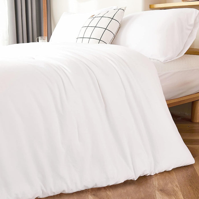 White Comforter Full Size, 3 Pieces Boho Lightweight Solid Bedding Set & Collections, All Season Fluffy Bed Set (79X90In Comforter & 2 Pillowcases)