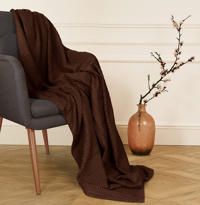 Cotton Waffle Blanket 300 GSM (Brown - 90X108 Inches) Soft Lightweight Breathable Bed Blanket King Size Layering Any Bed for All Season
