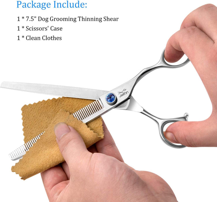 7.5" 56-Tooth Blending Dogs Grooming Scissors Cats Thinning Shears Pets Blender Thinner Trimming Texturizing Kit with Offset Handle Blue Jewelled Screw (7.5 Inch)
