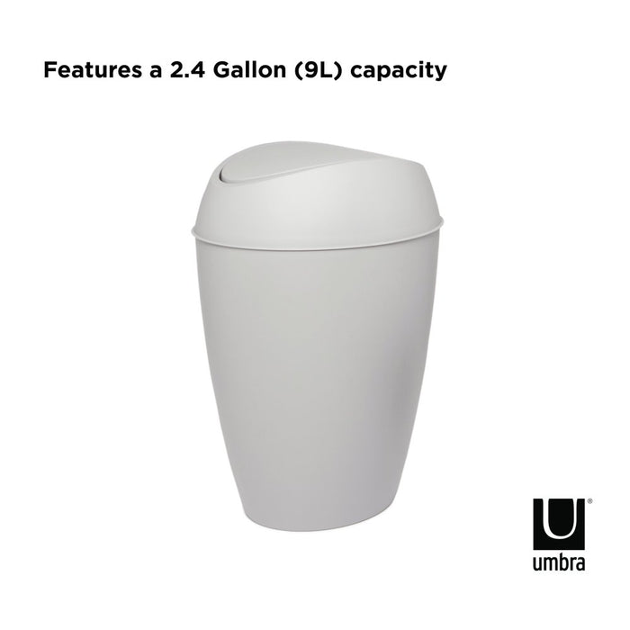 2.4 Gal Twirla Polypropylene Swing-Top Lid Bathroom Trash Can Garbage Can, Grey