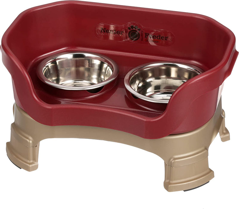 Neater Feeder Deluxe with Leg Extensions for Small Dogs - Mess Proof Pet Feeder with Stainless Steel Food & Water Bowls - Drip Proof, Non-Tip, and Non-Slip - Gunmetal Grey