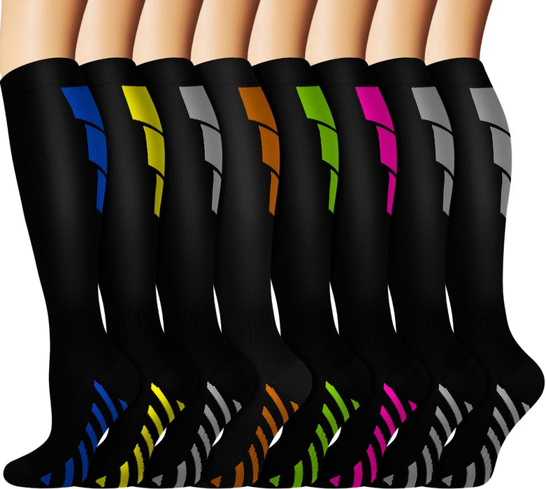 Graduated Copper Compression Socks for Men & Women Circulation 8 Pairs 15-20Mmhg - Best for Running Athletic Cycling