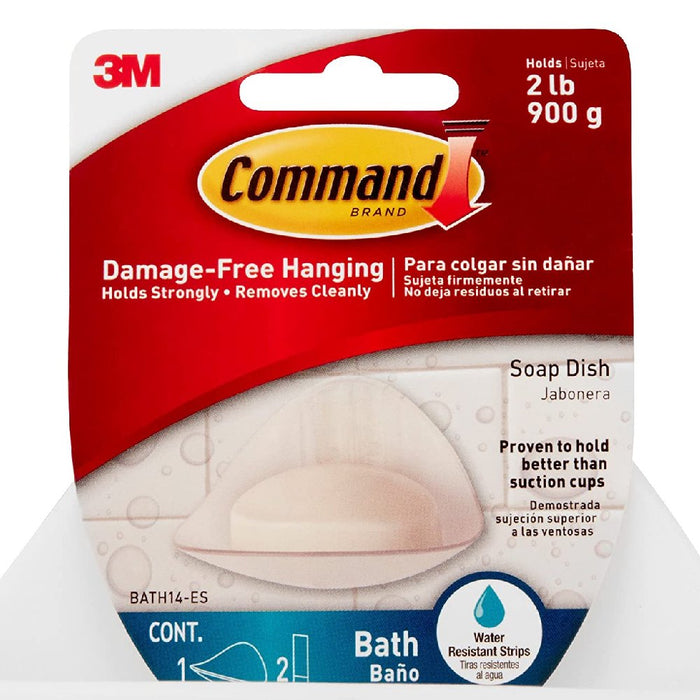 BATH14 Command Soap Dish Bath Adhesive Damage Free Plastic Frosted, 2-Pack