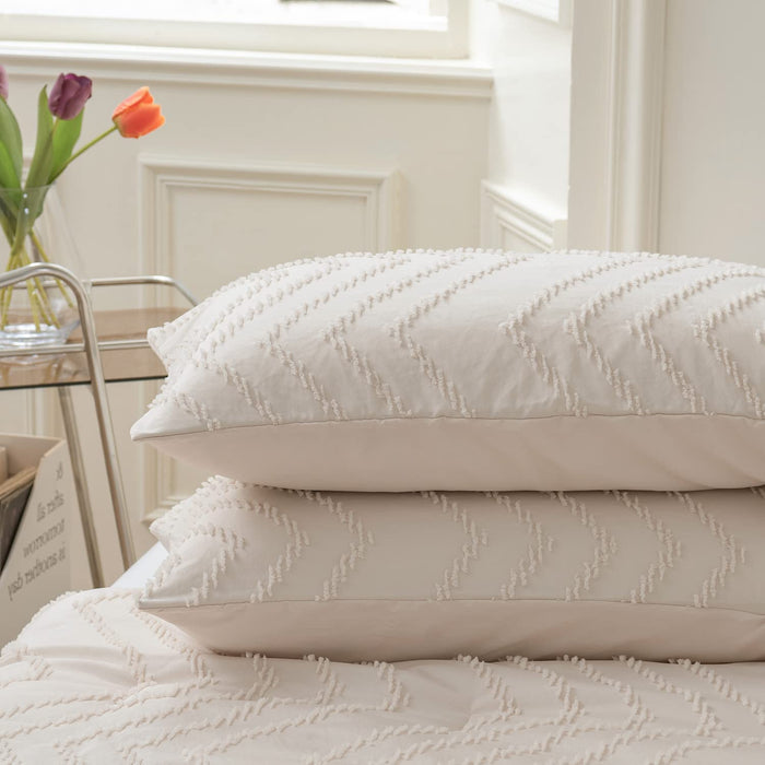 Queen Comforter Set, Cream Chevron Tufted Design Comforter for Queen Bed,Lightweight and Fluffy Bed Comforter Set 3 Pieces for All Seasons
