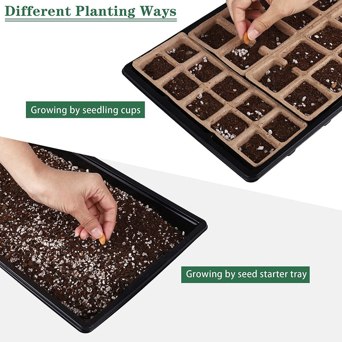 4 Pack Seed Starter Tray Kit, 15 Peat Pots for Seedlings Plastic Germination Growing Trays with Plants Labels, Planting Tools, Plant Cultivation for Seed Starting and Garden Propagation, Black