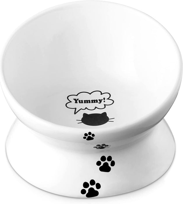 Raised Cat Food Bowl, Ceramic Elevated Cat Bowl, Title Angle Protect Cat'S Spine, anti Vomiting Cat Dish, Backflow Prevention, Grey