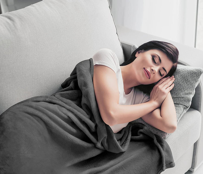 Fleece Blanket Queen Size Grey 300GSM Luxury Bed Blanket Anti-Static Fuzzy Soft Blanket Microfiber (90X90 Inches)