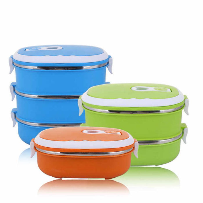 Thermal Lunch Box, 2 Layer Bento Boxes for Student/Adult,  Portable Stainless Steel Food Containers, Leak Proof Microwave Safe