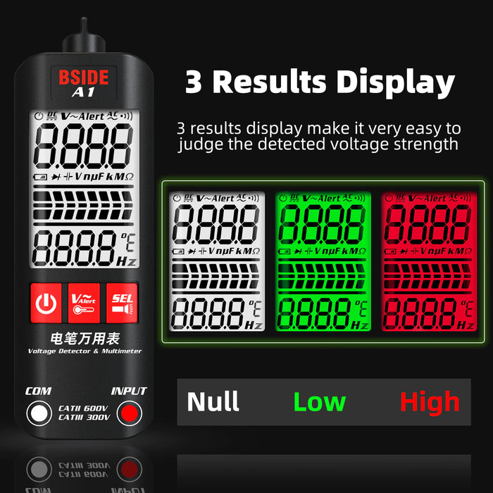 BSIDE Voltage Tester 3-Results Display AC Volt Detector Pen Non-Contact Adjustable Sensitivity Dual Range Electrical Live Finder