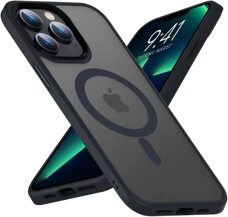 Magnetic Case for Iphone 14 Pro Max Case [Mil-Grade Drop Tested & Compatible with Magsafe] Translucent Matte Back with Aluminum Alloy Keys, Anti-Fingerprint Anti-Scratch 6.7 Inch, Black