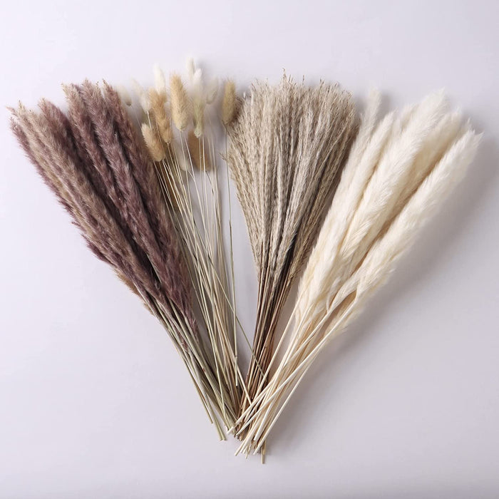 85Pcs Boho Home Decor Dried Flowers Arrangements White & Natural Pampas Grass, Reed, Bunny Tails