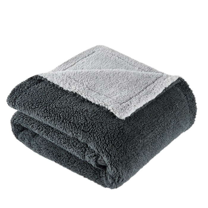 Reversible 2-Tone Sherpa Dual Layer Throw Blanket, 50" X 60", Recycled Polyester, Dark Gray and Light Gray