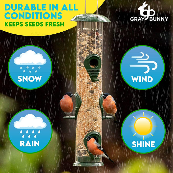 Gray Bunny Metal Bird Feeders for Outdoors Hanging, 6-Port, Premium Grade Metal Tube Bird Feeder,2-Pack, Chew-Proof and Rust-Proof, 16 Inches
