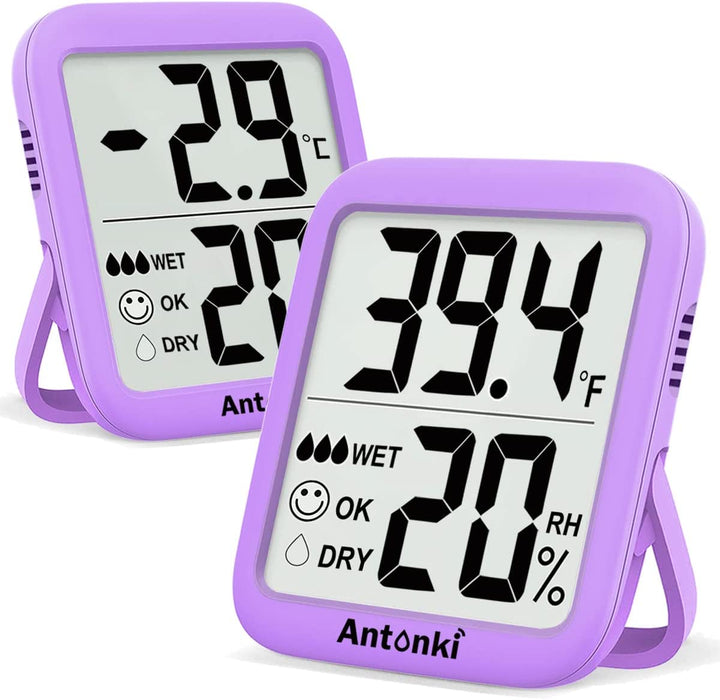 Antonki Room Thermometer Indoor Hygrometer, Humidity Gauge, Humidity Meter, Digital Temperature and Humidity Monitors for Home, Baby Room, Terrarium, Incubator, Greenhouse - 2 Pack