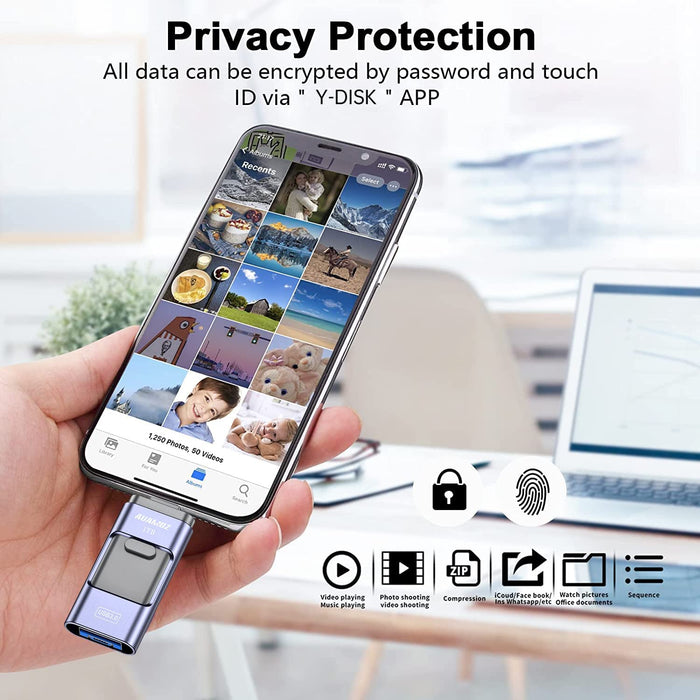 Flash Drive for Iphone 1TB,  USB Memory Stick Photo Stick External Storage Thumb Drive for Iphone Ipad Android Computer (Light Blue)