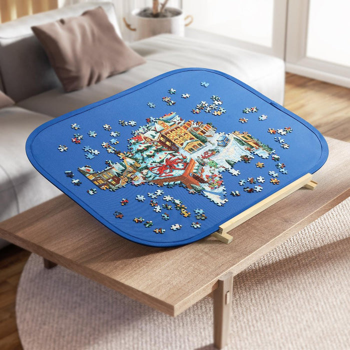 Foldable Jigsaw Puzzle Board: Large Portable 1000 Pieces Puzzle Mat, Non-Printing Surface for Puzzle Storage Saver to 500 & 1000 Pieces with Storage Bag(Blue)