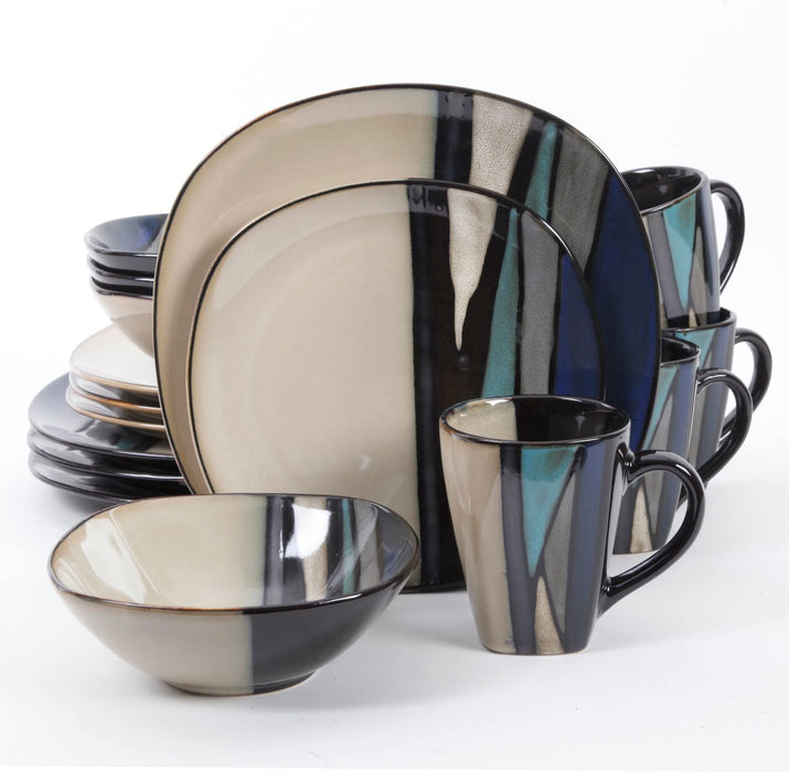 Gibson Elite Tequesta Square Reactive Glaze Stoneware Dinnerware Set, Service for 4 (16Pcs), Taupe