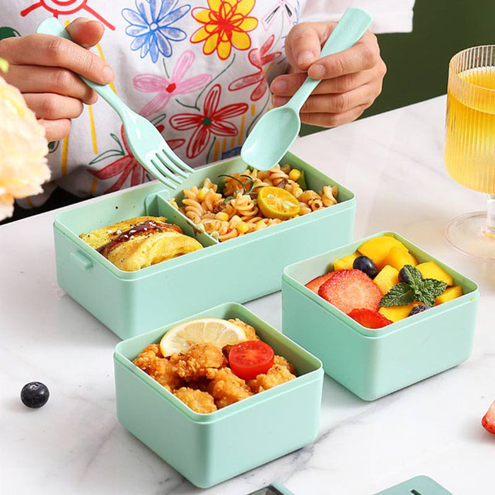 Portable Hermetic Lunch Box School Children Student Grids Bento Box with Fork Spoon Leakproof Microwavable Prevent Odor