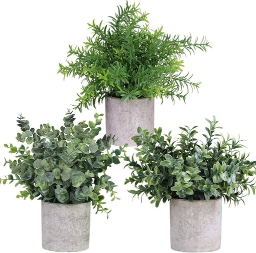 Mini Potted Plants Artificial Eucalyptus Boxwood Rosemary Greenery in Pots Faux Potted Herbs Small Houseplants 8.3"-9" Tall for Indoor Greenery Tabletop Décor Centerpiece 3 Pack